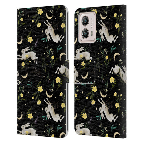 Episodic Drawing Pattern Bunny Night Leather Book Wallet Case Cover For Motorola Moto G53 5G