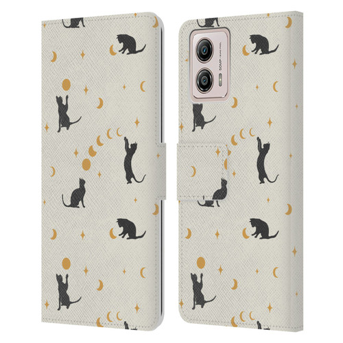 Episodic Drawing Pattern Cat And Moon Leather Book Wallet Case Cover For Motorola Moto G53 5G
