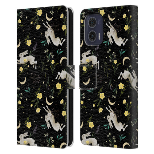Episodic Drawing Pattern Bunny Night Leather Book Wallet Case Cover For Motorola Moto G73 5G