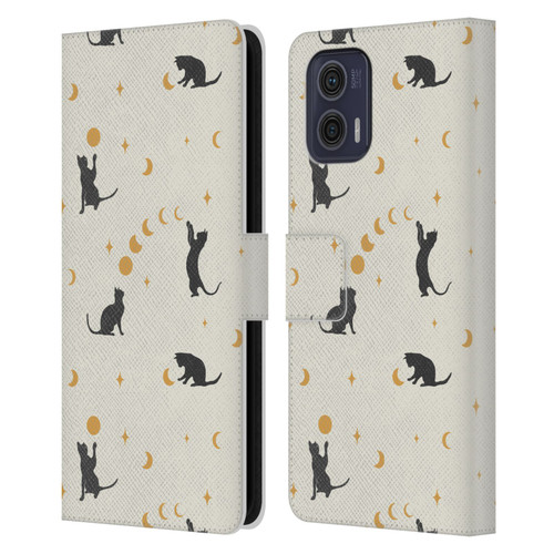 Episodic Drawing Pattern Cat And Moon Leather Book Wallet Case Cover For Motorola Moto G73 5G