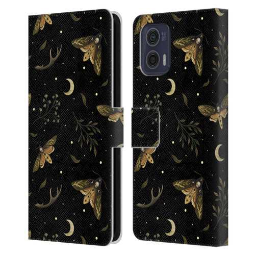 Episodic Drawing Pattern Death Head Moth Leather Book Wallet Case Cover For Motorola Moto G73 5G
