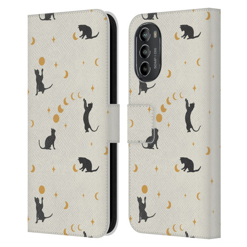 Episodic Drawing Pattern Cat And Moon Leather Book Wallet Case Cover For Motorola Moto G82 5G