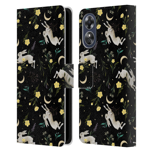 Episodic Drawing Pattern Bunny Night Leather Book Wallet Case Cover For OPPO A17