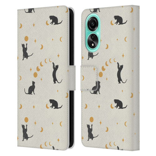 Episodic Drawing Pattern Cat And Moon Leather Book Wallet Case Cover For OPPO A78 5G