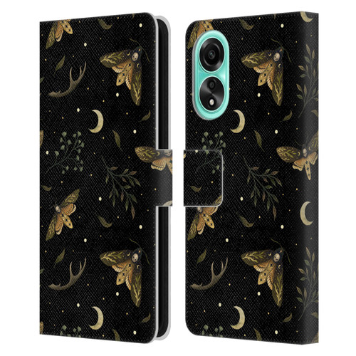 Episodic Drawing Pattern Death Head Moth Leather Book Wallet Case Cover For OPPO A78 5G
