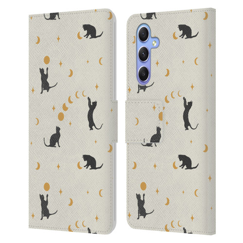 Episodic Drawing Pattern Cat And Moon Leather Book Wallet Case Cover For Samsung Galaxy A34 5G