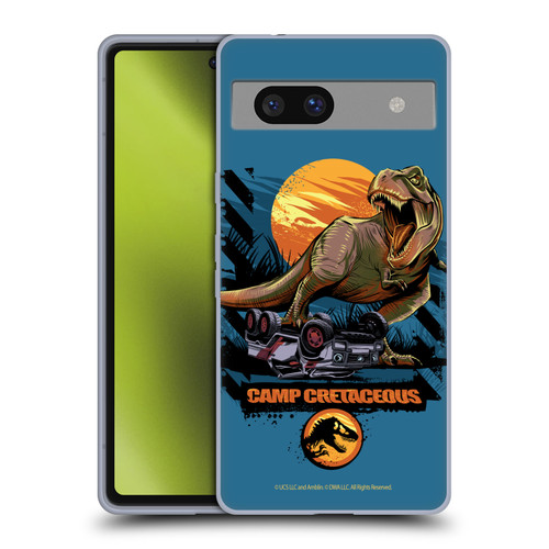 Jurassic World: Camp Cretaceous Dinosaur Graphics Blue Soft Gel Case for Google Pixel 7a