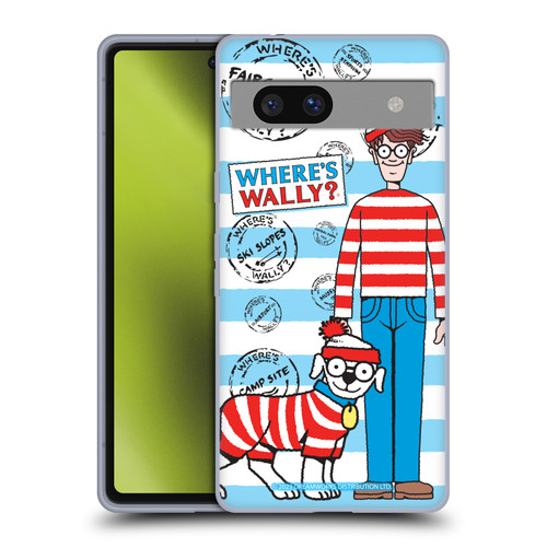 Where's Wally? Graphics Stripes Blue Soft Gel Case for Google Pixel 7a