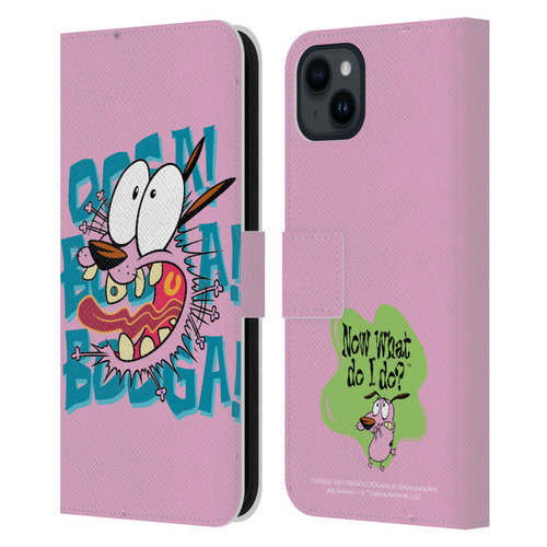 Courage The Cowardly Dog Graphics Spooked Leather Book Wallet Case Cover For Apple iPhone 15 Plus