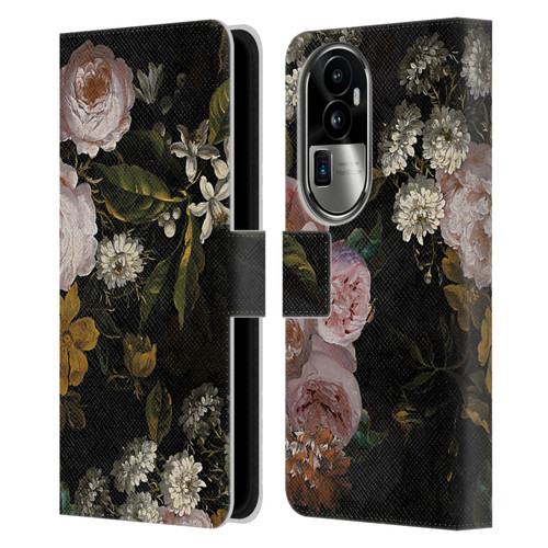 UtArt Antique Flowers Roses And Baby's Breath Leather Book Wallet Case Cover For OPPO Reno10 Pro+