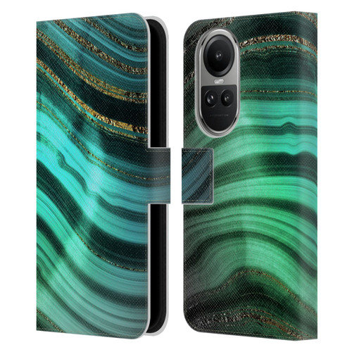 UtArt Malachite Emerald Glitter Gradient Leather Book Wallet Case Cover For OPPO Reno10 5G / Reno10 Pro 5G