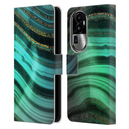 UtArt Malachite Emerald Glitter Gradient Leather Book Wallet Case Cover For OPPO Reno10 Pro+