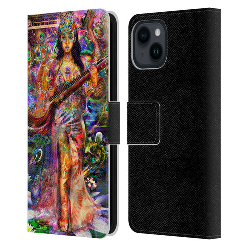 Jumbie Art Gods and Goddesses Saraswatti Leather Book Wallet Case Cover For Apple iPhone 15