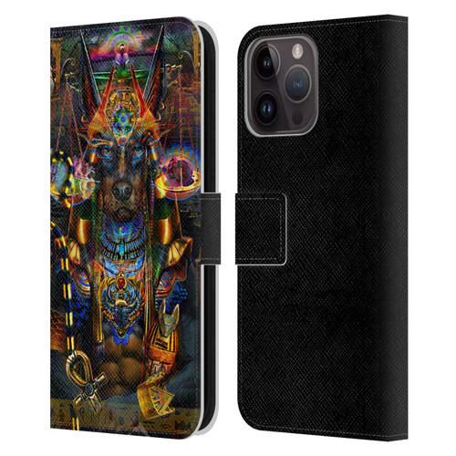 Jumbie Art Gods and Goddesses Anubis Leather Book Wallet Case Cover For Apple iPhone 15 Pro Max