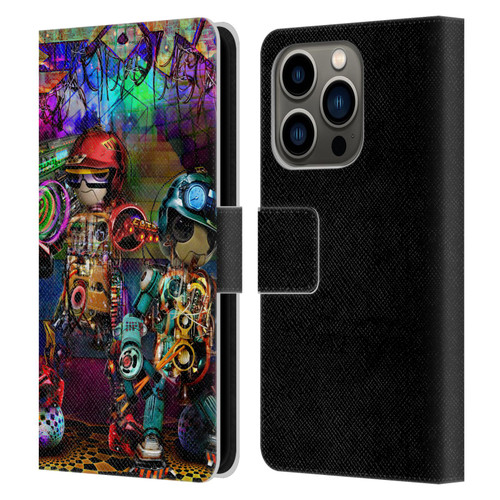 Jumbie Art Visionary Boombox Robots Leather Book Wallet Case Cover For Apple iPhone 14 Pro