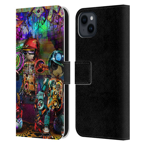 Jumbie Art Visionary Boombox Robots Leather Book Wallet Case Cover For Apple iPhone 15 Plus
