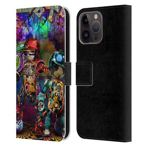 Jumbie Art Visionary Boombox Robots Leather Book Wallet Case Cover For Apple iPhone 15 Pro Max