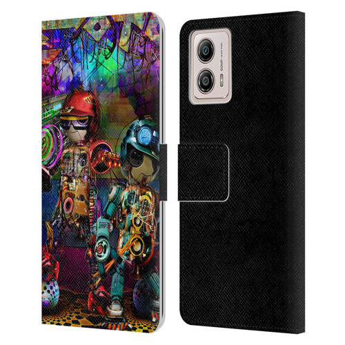 Jumbie Art Visionary Boombox Robots Leather Book Wallet Case Cover For Motorola Moto G53 5G