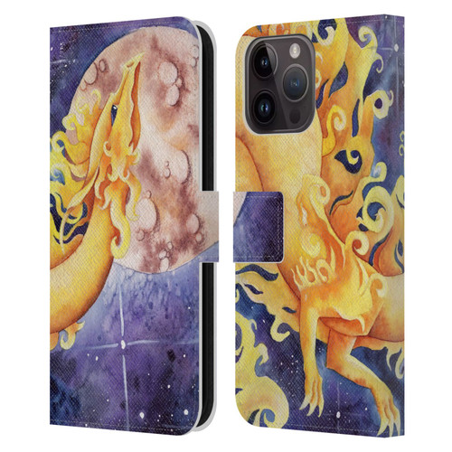 Carla Morrow Dragons Golden Sun Dragon Leather Book Wallet Case Cover For Apple iPhone 15 Pro Max