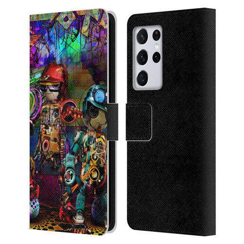 Jumbie Art Visionary Boombox Robots Leather Book Wallet Case Cover For Samsung Galaxy S21 Ultra 5G