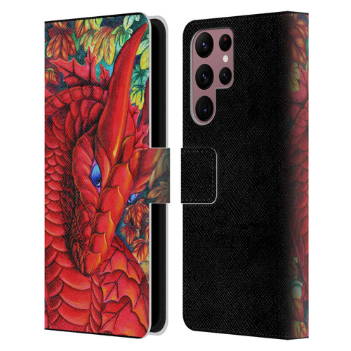 Carla Morrow Dragons Red Autumn Dragon Leather Book Wallet Case Cover For Samsung Galaxy S22 Ultra 5G