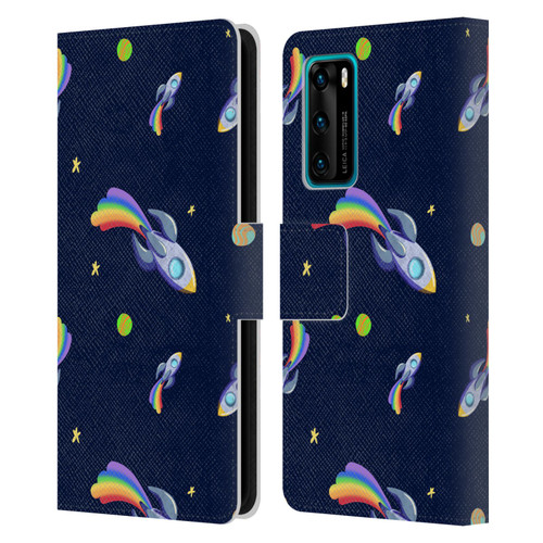 Carla Morrow Patterns Rocketship Leather Book Wallet Case Cover For Huawei P40 5G