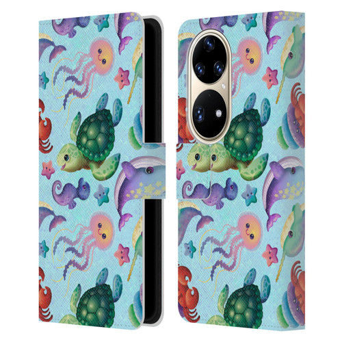 Carla Morrow Patterns Sea Life Leather Book Wallet Case Cover For Huawei P50 Pro