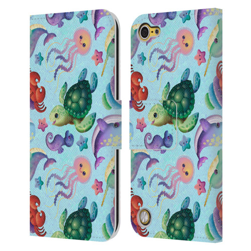Carla Morrow Patterns Sea Life Leather Book Wallet Case Cover For Apple iPod Touch 5G 5th Gen