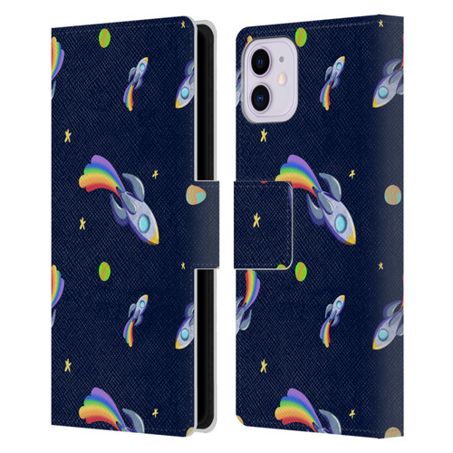 Carla Morrow Patterns Rocketship Leather Book Wallet Case Cover For Apple iPhone 11
