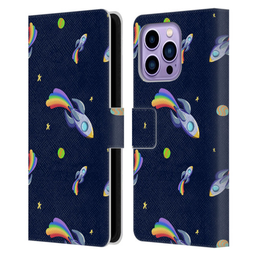 Carla Morrow Patterns Rocketship Leather Book Wallet Case Cover For Apple iPhone 14 Pro Max
