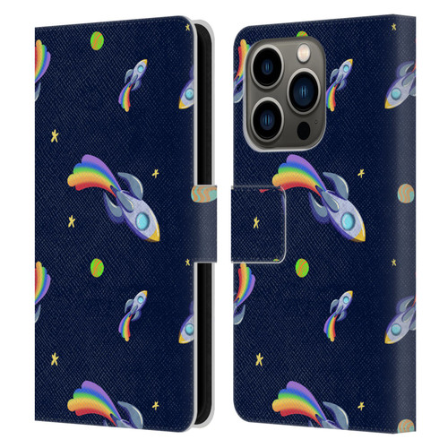 Carla Morrow Patterns Rocketship Leather Book Wallet Case Cover For Apple iPhone 14 Pro