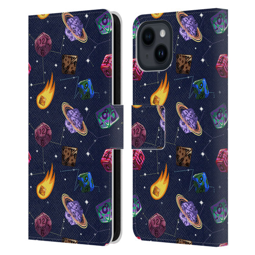 Carla Morrow Patterns Colorful Space Dice Leather Book Wallet Case Cover For Apple iPhone 15