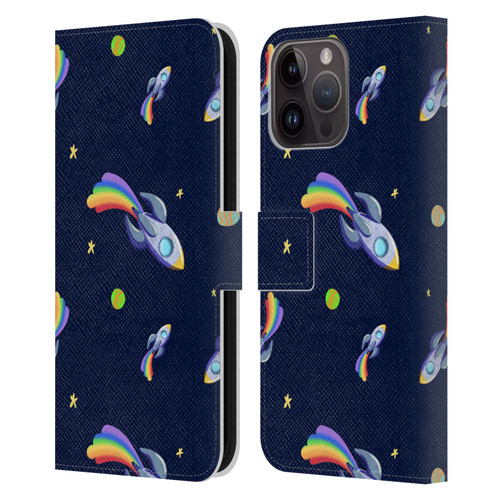 Carla Morrow Patterns Rocketship Leather Book Wallet Case Cover For Apple iPhone 15 Pro Max