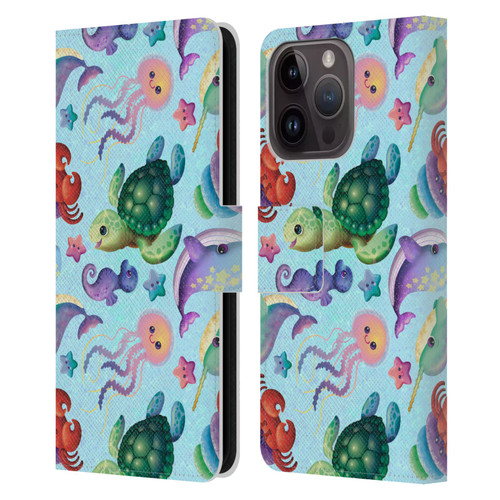 Carla Morrow Patterns Sea Life Leather Book Wallet Case Cover For Apple iPhone 15 Pro