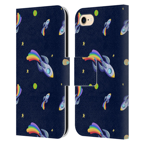 Carla Morrow Patterns Rocketship Leather Book Wallet Case Cover For Apple iPhone 7 / 8 / SE 2020 & 2022