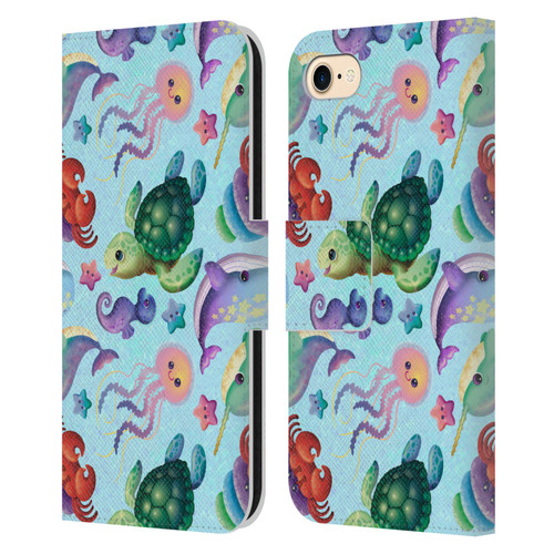 Carla Morrow Patterns Sea Life Leather Book Wallet Case Cover For Apple iPhone 7 / 8 / SE 2020 & 2022