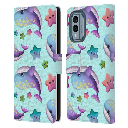 Carla Morrow Patterns Whale And Starfish Leather Book Wallet Case Cover For Nokia X30