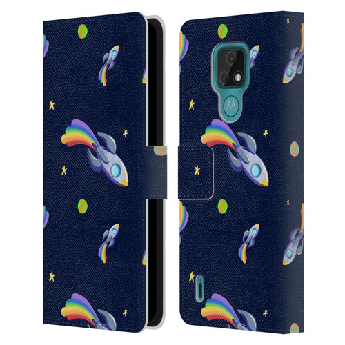 Carla Morrow Patterns Rocketship Leather Book Wallet Case Cover For Motorola Moto E7