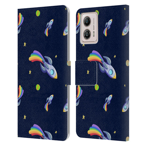 Carla Morrow Patterns Rocketship Leather Book Wallet Case Cover For Motorola Moto G53 5G