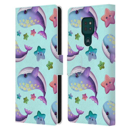 Carla Morrow Patterns Whale And Starfish Leather Book Wallet Case Cover For Motorola Moto G9 Play