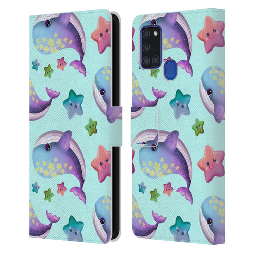 Carla Morrow Patterns Whale And Starfish Leather Book Wallet Case Cover For Samsung Galaxy A21s (2020)
