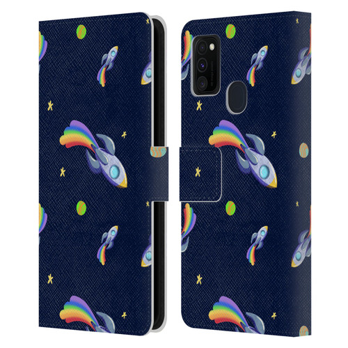 Carla Morrow Patterns Rocketship Leather Book Wallet Case Cover For Samsung Galaxy M30s (2019)/M21 (2020)