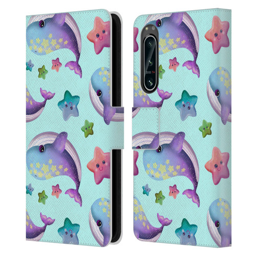 Carla Morrow Patterns Whale And Starfish Leather Book Wallet Case Cover For Sony Xperia 5 IV