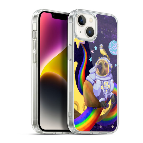Carla Morrow Rainbow Animals Capybara Sitting On A Moon Soft Gel Case for Apple iPhone 14 Plus & MagSafe