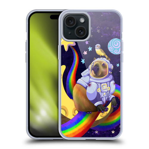 Carla Morrow Rainbow Animals Capybara Sitting On A Moon Soft Gel Case for Apple iPhone 15 Plus