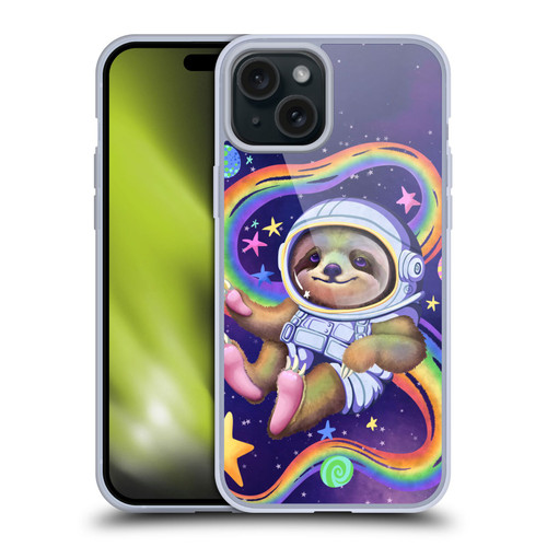 Carla Morrow Rainbow Animals Sloth Wearing A Space Suit Soft Gel Case for Apple iPhone 15 Plus