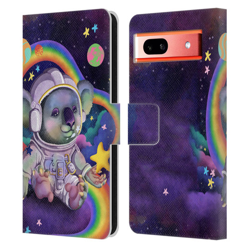 Carla Morrow Rainbow Animals Koala In Space Leather Book Wallet Case Cover For Google Pixel 7a