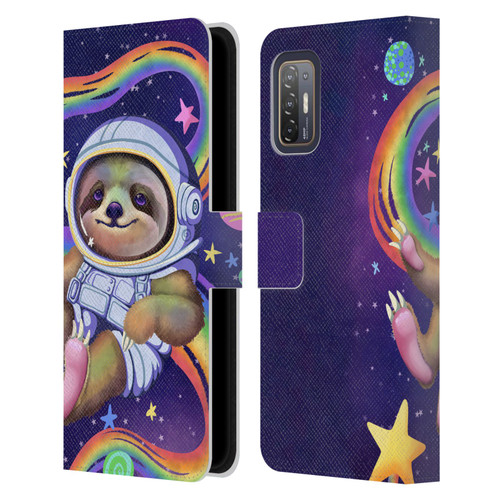 Carla Morrow Rainbow Animals Sloth Wearing A Space Suit Leather Book Wallet Case Cover For HTC Desire 21 Pro 5G