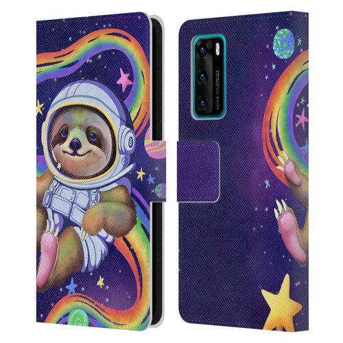 Carla Morrow Rainbow Animals Sloth Wearing A Space Suit Leather Book Wallet Case Cover For Huawei P40 5G