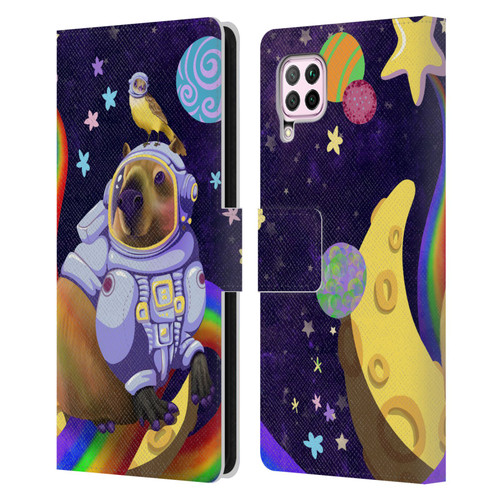 Carla Morrow Rainbow Animals Capybara Sitting On A Moon Leather Book Wallet Case Cover For Huawei Nova 6 SE / P40 Lite